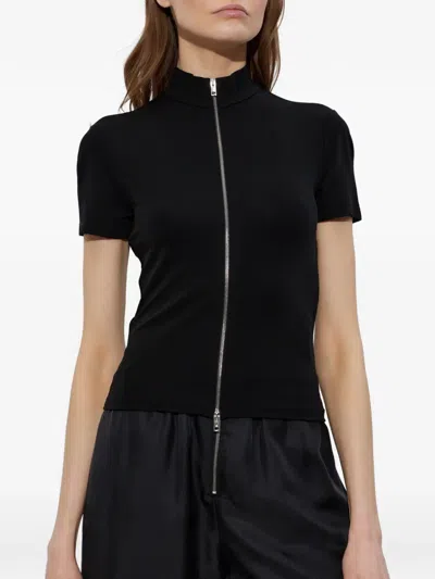 Alexander Wang Rashguard Mock Neck Short Sleeve Top In Black