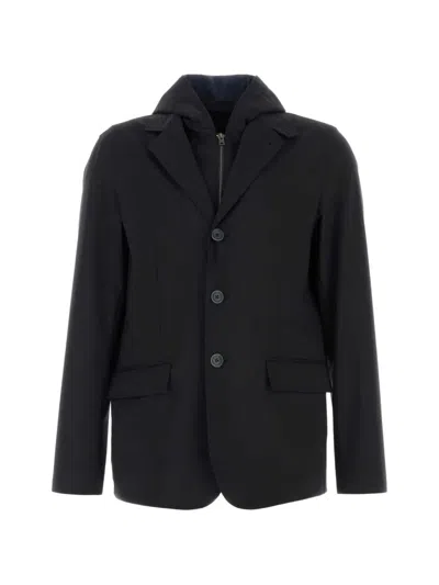 Herno Jersey Blazer Hood Long Sleeves Pockets In Black