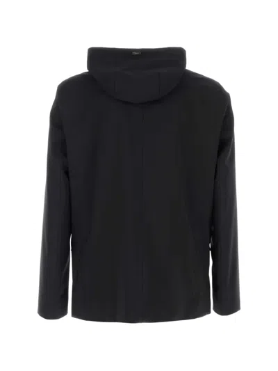 Herno Jersey Blazer Hood Long Sleeves Pockets In Black