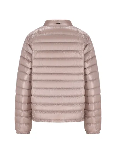 Herno High Collar Quilted Coat Side Pockets In Pink
