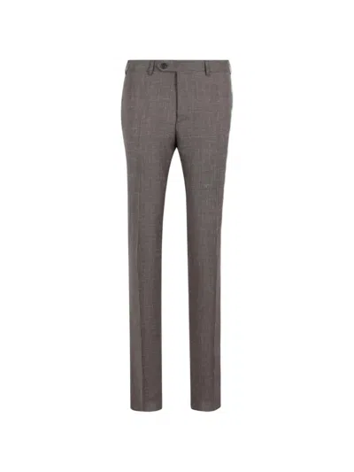 Canali Checked Button Suit In Brown