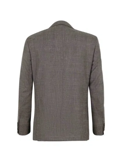 Canali Checked Button Suit In Brown