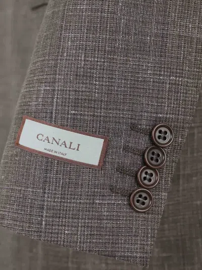 Canali Checked Button Suit In Brown