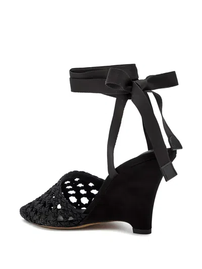 Jacquemus Wedge Espadrille Mules Pointed Toe Ribbon In Black