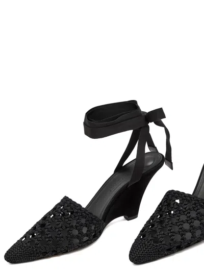 Jacquemus Wedge Espadrille Mules Pointed Toe Ribbon In Black