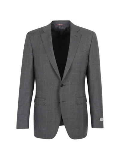 Canali Check Button Suit In Brown