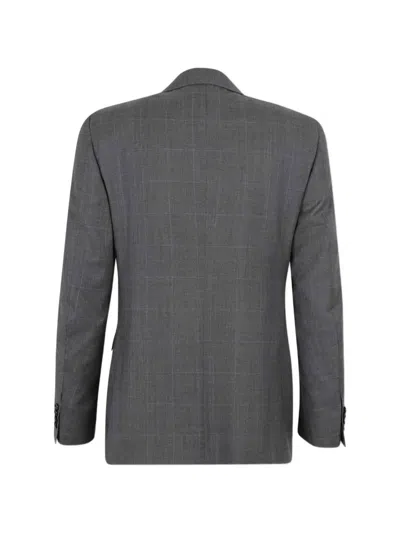 Canali Check Button Suit In Brown