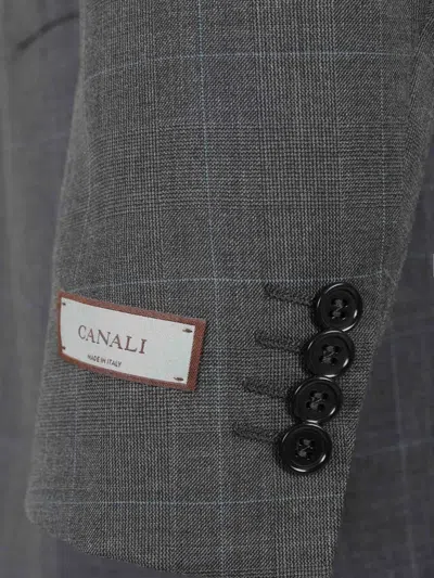 Canali Check Button Suit In Brown