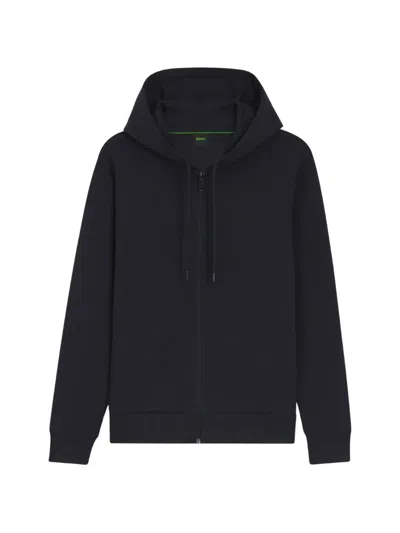 Hugo Boss Mens Dark Blue Branded Pouch-pocket Stretch-jersey Hoody Xl In Blue