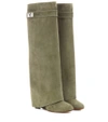 Givenchy Pant Shark Lock Suede Wedge Boots In Khaki