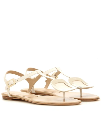 Shop Roger Vivier Chips Embellished Leather Sandals In Beige