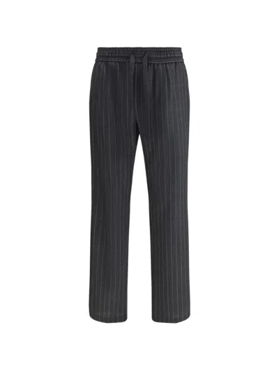 Dolce & Gabbana Stripe-pattern Drawstring Trousers In Gray