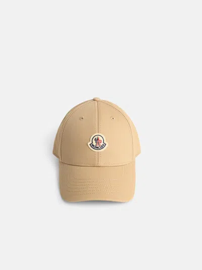 Moncler Logo Patch Cotton Gabardine Baseball Cap In Brown