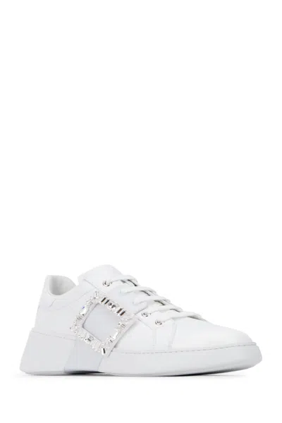 Roger Vivier Viv Skate Crystal-embellished Rubber-trimmed Leather Sneakers In White