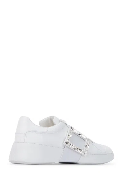 Roger Vivier Viv Skate Crystal-embellished Rubber-trimmed Leather Sneakers In White