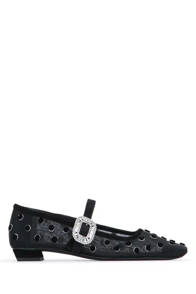 Roger Vivier Belle Vivier 25 Embellished Flocked Mesh Mary Jane Ballet Flats In Black
