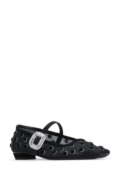 Roger Vivier Belle Vivier 25 Embellished Flocked Mesh Mary Jane Ballet Flats In Black