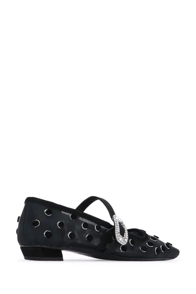 Roger Vivier Belle Vivier 25 Embellished Flocked Mesh Mary Jane Ballet Flats In Black