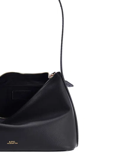Apc Rectangular Black Leather Shoulder Bag In Black