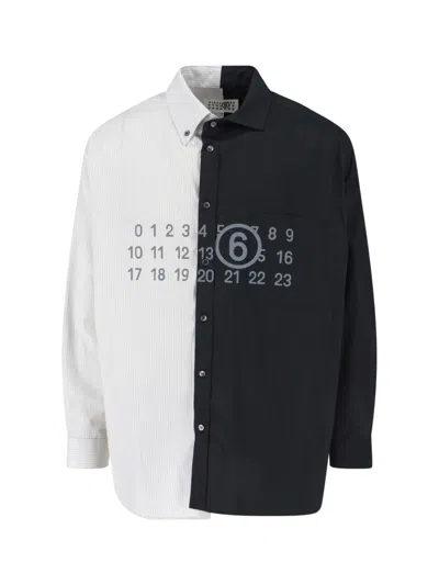 Mm6 Maison Margiela Tailored Black Shirt With Pointed Collar And Button Cuffs In Multi