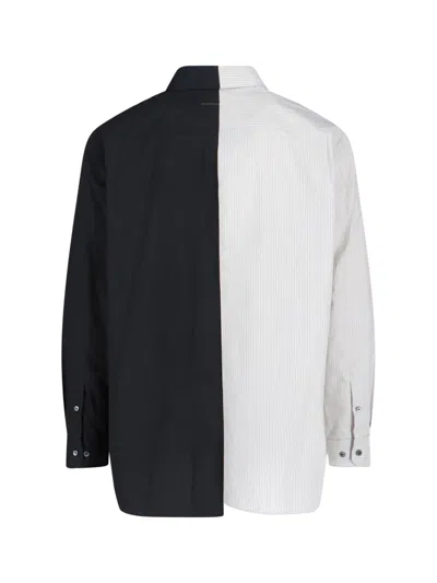 Mm6 Maison Margiela Tailored Black Shirt With Pointed Collar And Button Cuffs In Multi