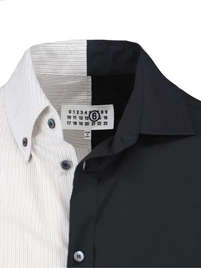 Mm6 Maison Margiela Tailored Black Shirt With Pointed Collar And Button Cuffs In Multi