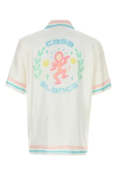 Casablanca Silk Shirt Short Sleeves Graphic Print Pocket In White
