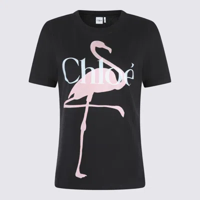 Chloé Women Black Crewneck T-shirt With Maxi Logo Print On The Front In Cotton Woman