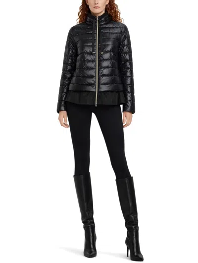 Herno Down Jacket Ruffle Hem Drawstring Collar In Black