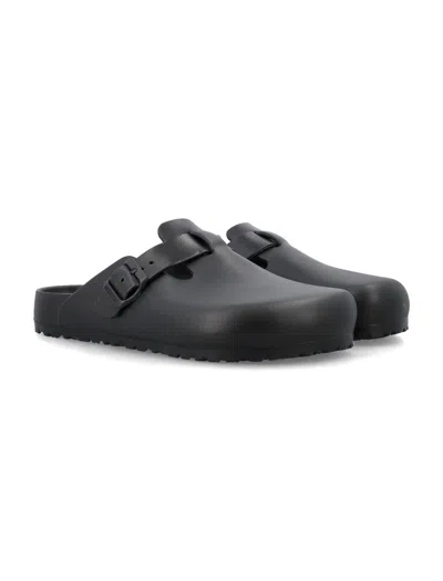 Birkenstock Boston Suede-trimmed Leather Clogs In Black