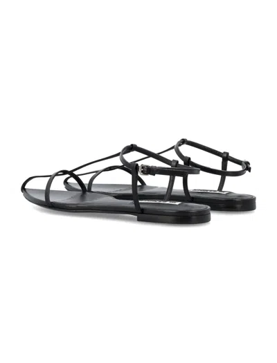 Jil Sander Leather Sandals Flat Sole Pointed Toe In Black