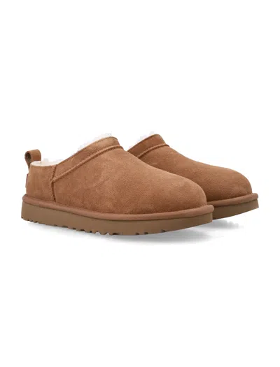 Ugg Classic Micro Beige Ankle Boots With Logo Embossed In Suede Woman In Brown