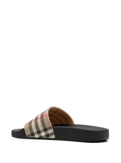 Burberry Brown Slides Sandals With Vintage Check Motif In Polyurethane In Multi