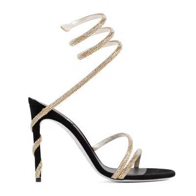 René Caovilla Crystal-embellished Stiletto Sandals With Spiraled Strap In Neutral