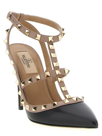 Valentino Garavani Rockstud Caged Ankle Strap Pump In Black