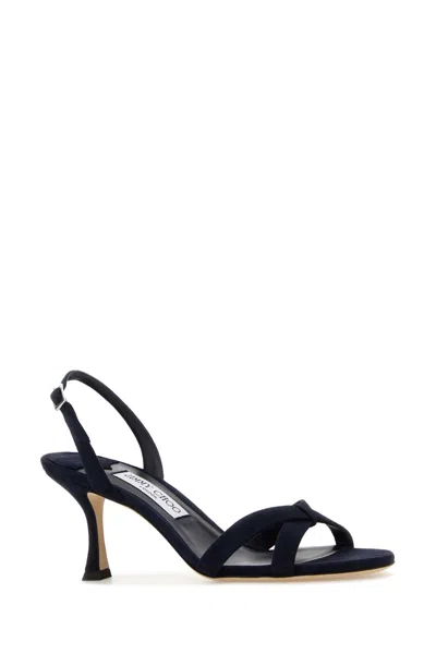 Jimmy Choo Midnight Blue Suede Elsy 70 Sandals In Black