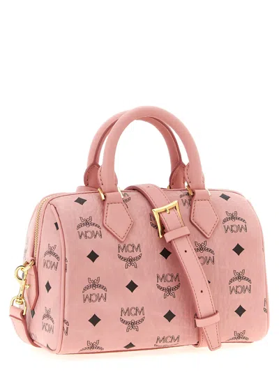 Mcm Structured Top Handle Handbag With Detachable Strap In Pink