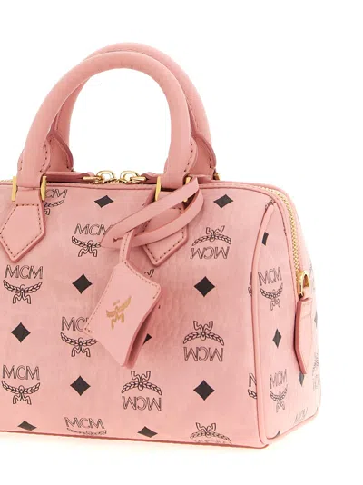 Mcm Structured Top Handle Handbag With Detachable Strap In Pink