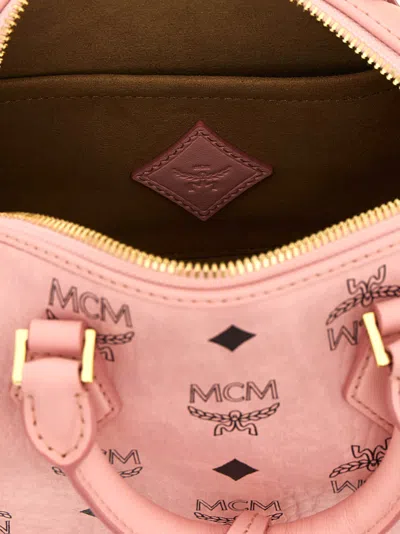 Mcm Structured Top Handle Handbag With Detachable Strap In Pink