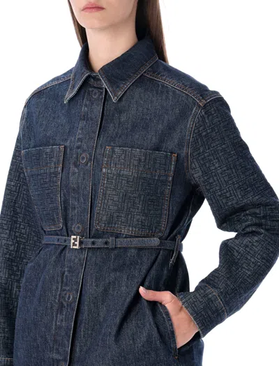 Fendi Go-to Denim Shirt Jacket With Quilted Ff Motif Clothing In Blue