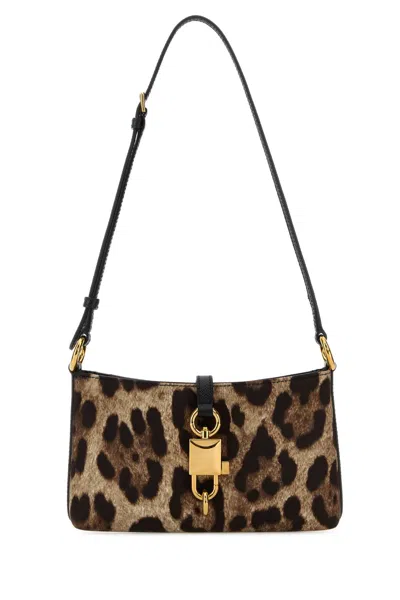 Dolce & Gabbana Lock Leather-trimmed Leopard-print Satin-twill Shoulder Bag In Multi