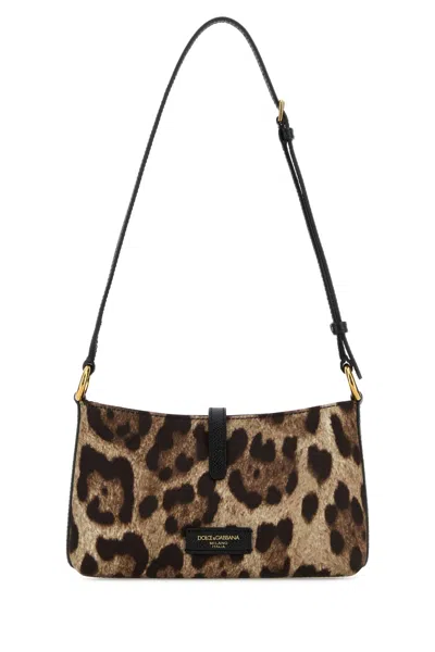 Dolce & Gabbana Lock Leather-trimmed Leopard-print Satin-twill Shoulder Bag In Multi