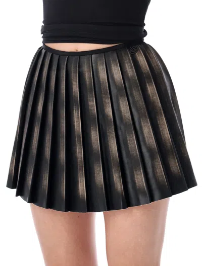 Diesel Short Pleated Skirt With Distressed Effect In Animal Print