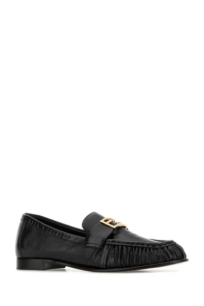 Fendi Nappa Leather Baguette Loafers Fringe Detail In Black