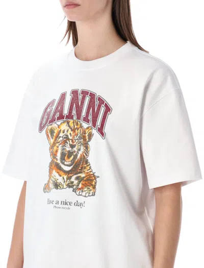 Ganni Womens Bright White Tiger-print Round-neck Cotton-jersey T-shirt Xl