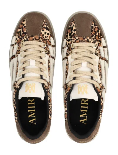 Amiri Pacific Bones Brown Low-top Sneaker With Logo Patch On The Tongue And Leopard Print In Suede Man In Animal Print