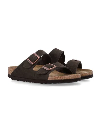 Birkenstock Arizona Slippers With Cork Midsole And Suede Upper In Brown
