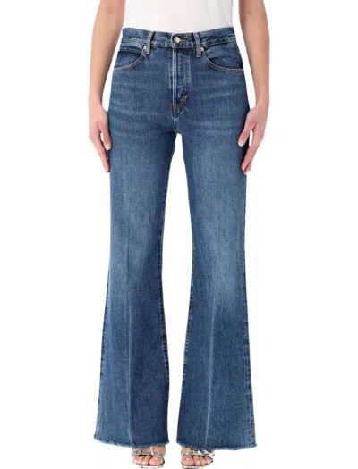 Frame The Lax Distressed Flared-leg Denim Jeans In Blue