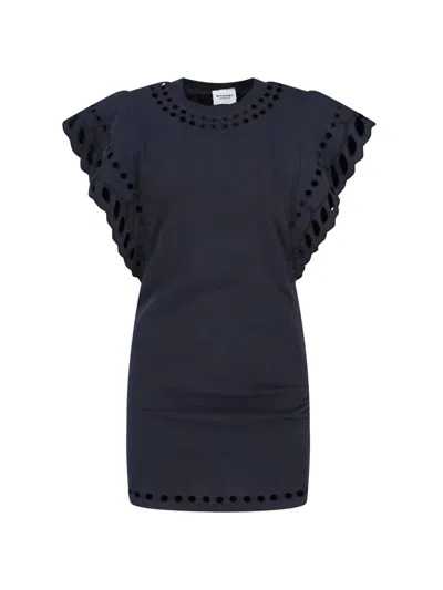 Isabel Marant Étoile Orlane Broderie Anglaise Cotton-jersey Mini Dress In Black