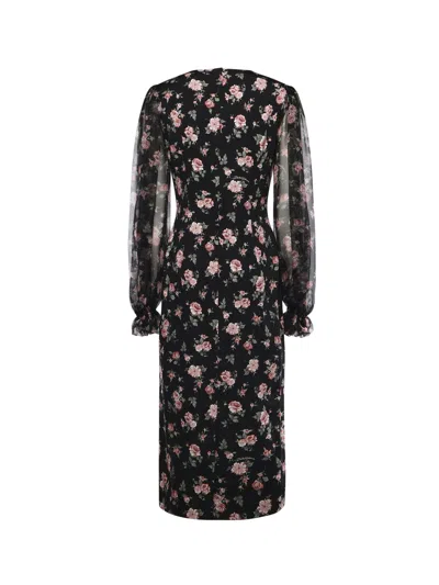 Dolce & Gabbana Women Black Dress With Round Neckline And All-over Floral Motif In Silk Blend Woman